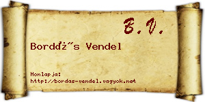 Bordás Vendel névjegykártya